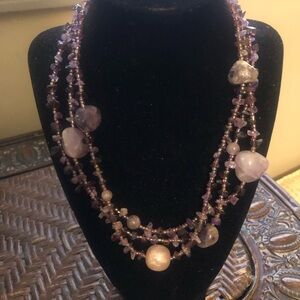 Multi-Strand Amethyst and quartz Women's Necklace handcrafted